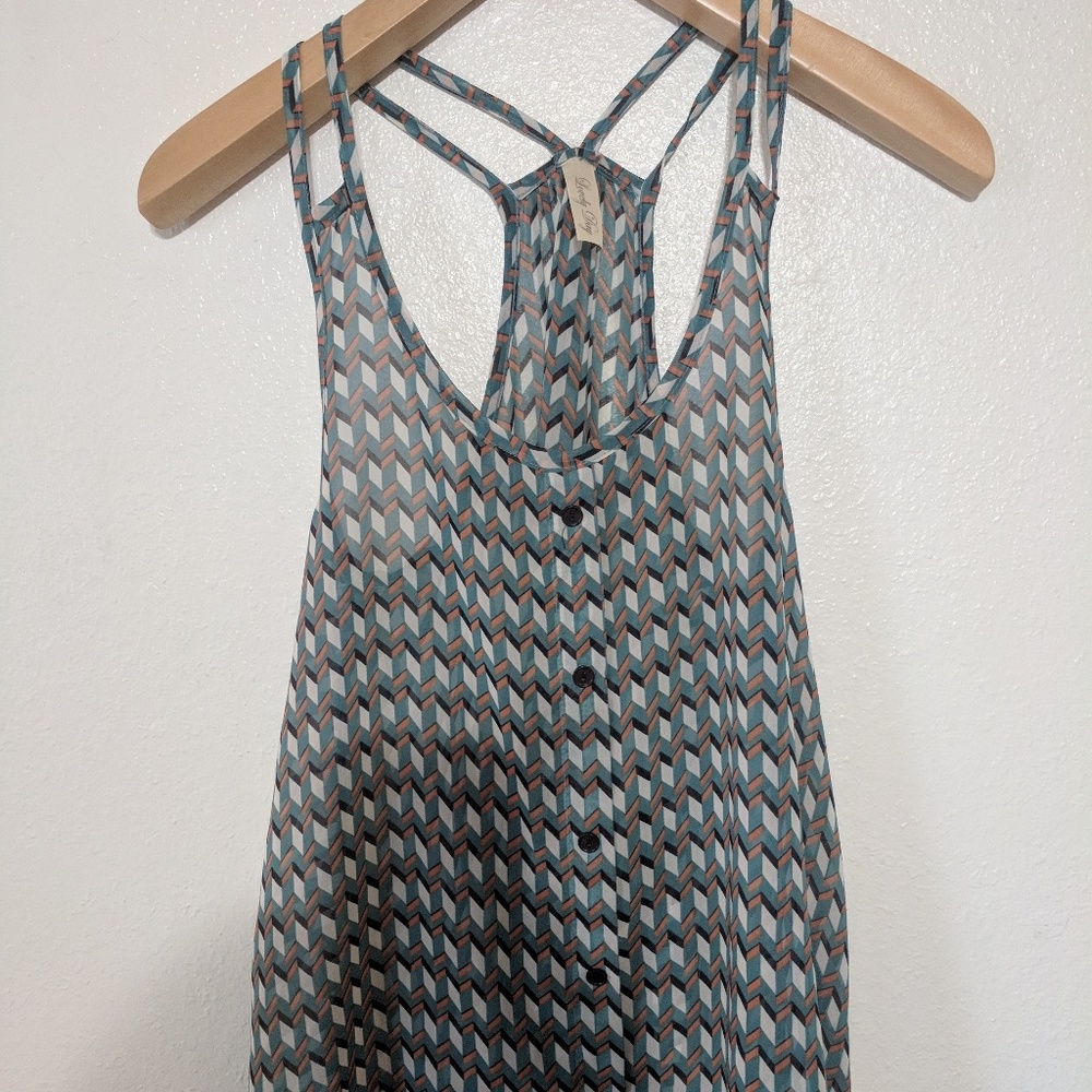 Retro sheer strappy tunic with brown buttons